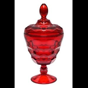 Ruby Red Art Glass Pedestal Candy Dish with Lid